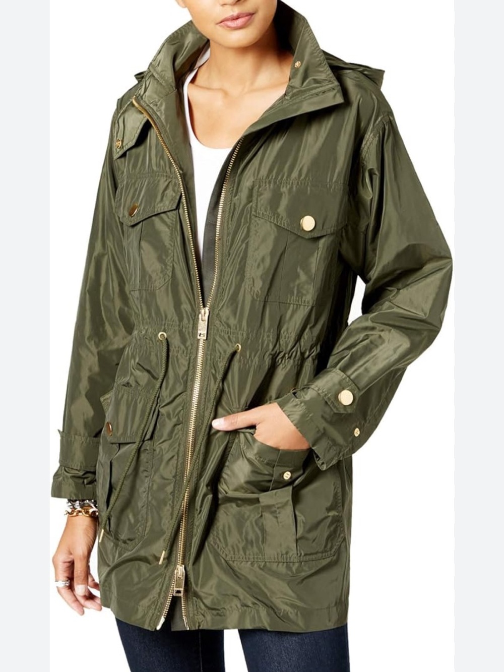 Michael Kors Olive Green Utility Jacket Gold Hardware Medium